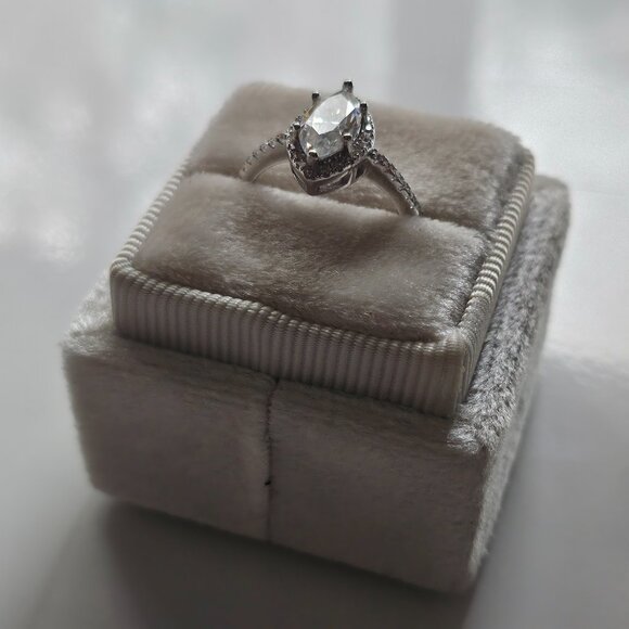 Marquise Cut Moissanite Engagement Ring, Statement, Size 6, Halo, Gift for her - Picture 5 of 7